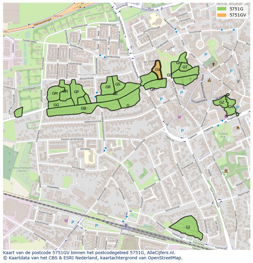 Afbeelding van het postcodegebied 5751 GV op de kaart.