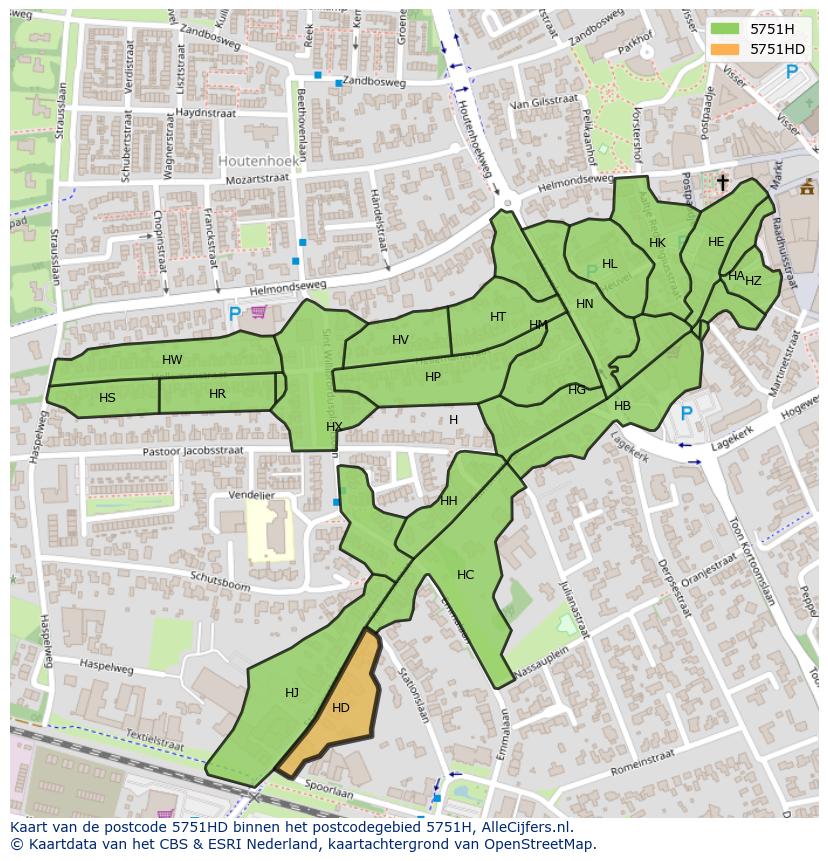 Afbeelding van het postcodegebied 5751 HD op de kaart.