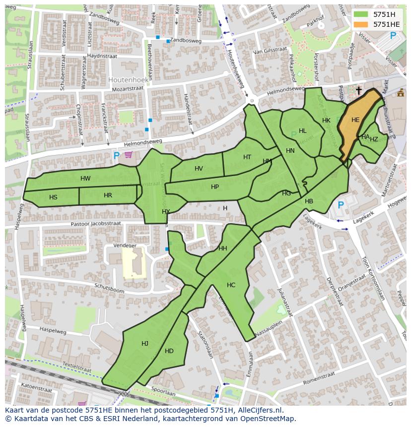 Afbeelding van het postcodegebied 5751 HE op de kaart.