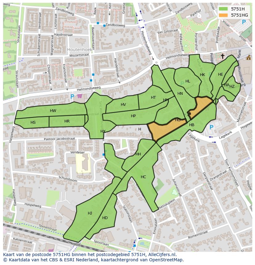 Afbeelding van het postcodegebied 5751 HG op de kaart.