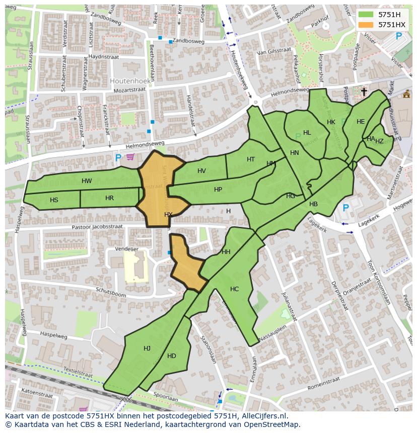 Afbeelding van het postcodegebied 5751 HX op de kaart.