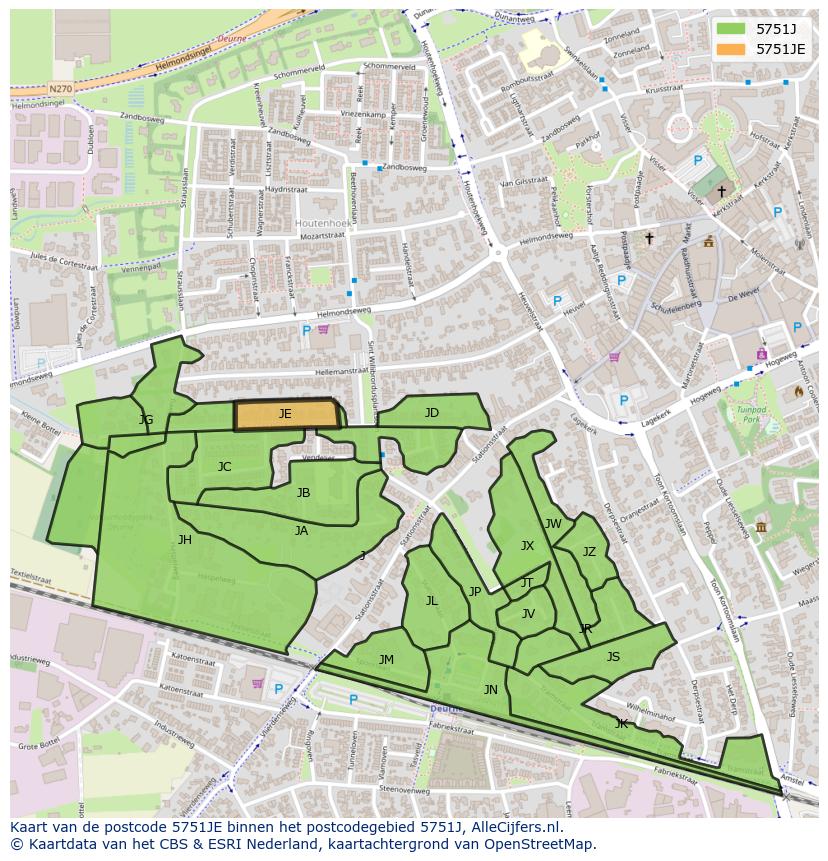 Afbeelding van het postcodegebied 5751 JE op de kaart.