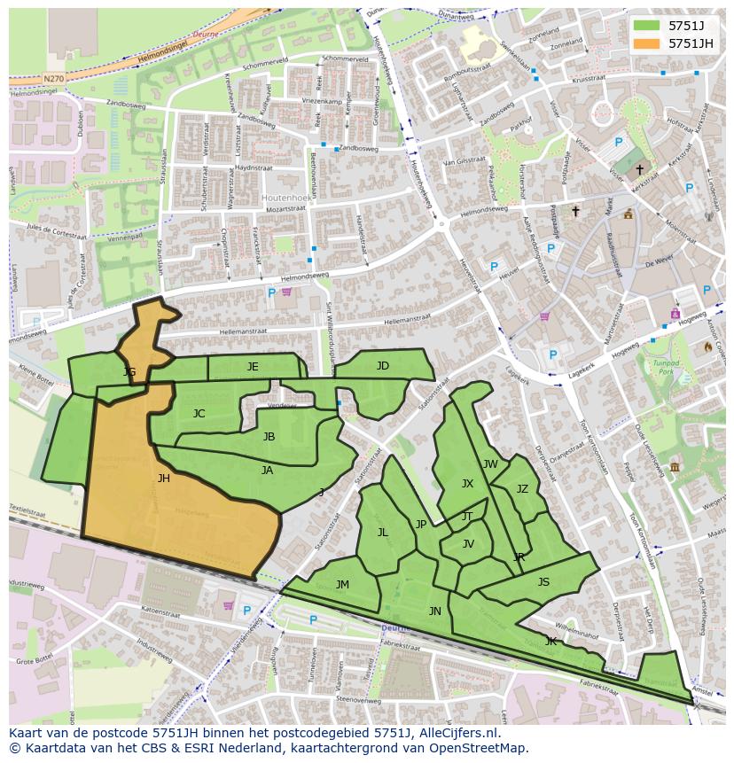 Afbeelding van het postcodegebied 5751 JH op de kaart.