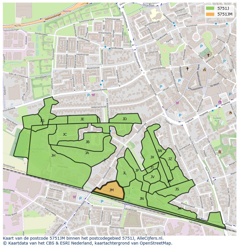 Afbeelding van het postcodegebied 5751 JM op de kaart.