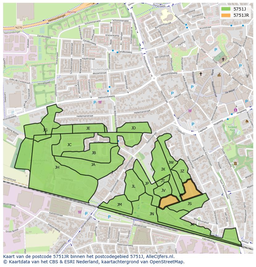Afbeelding van het postcodegebied 5751 JR op de kaart.