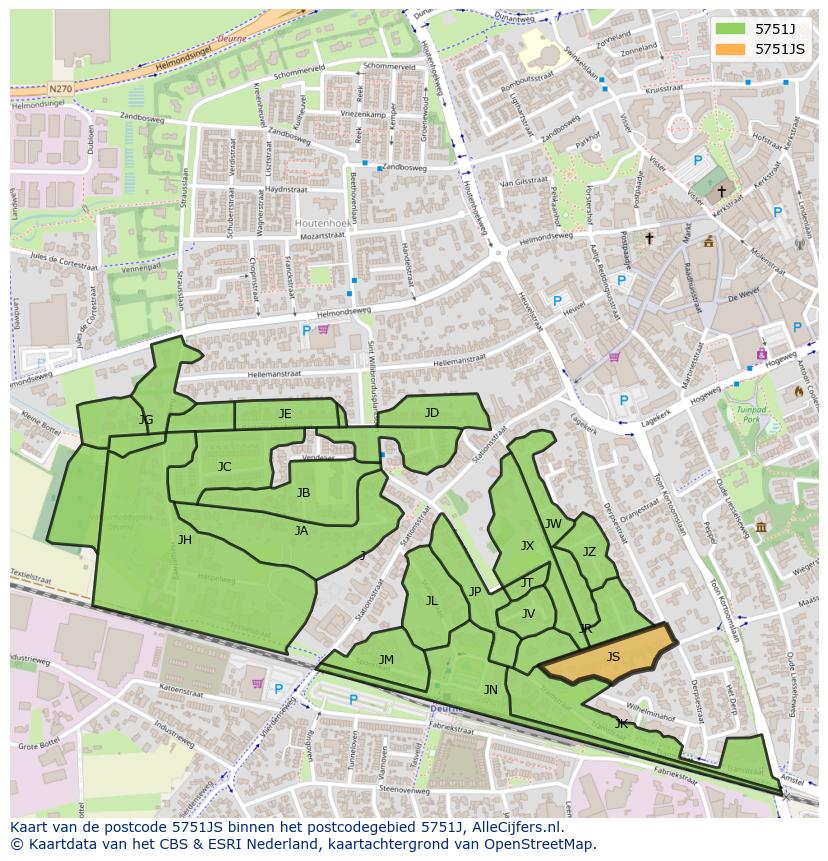 Afbeelding van het postcodegebied 5751 JS op de kaart.