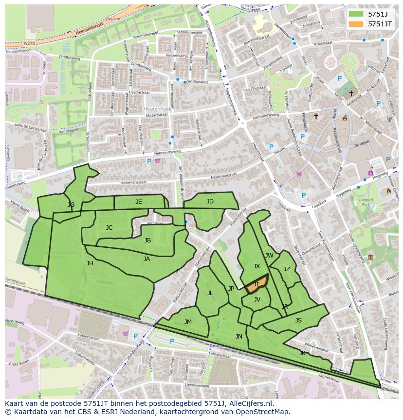 Afbeelding van het postcodegebied 5751 JT op de kaart.