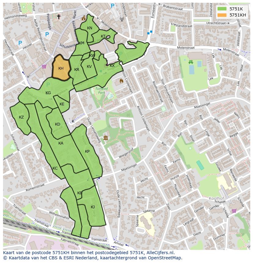 Afbeelding van het postcodegebied 5751 KH op de kaart.