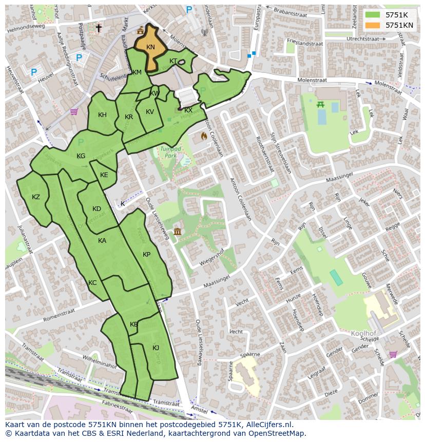 Afbeelding van het postcodegebied 5751 KN op de kaart.