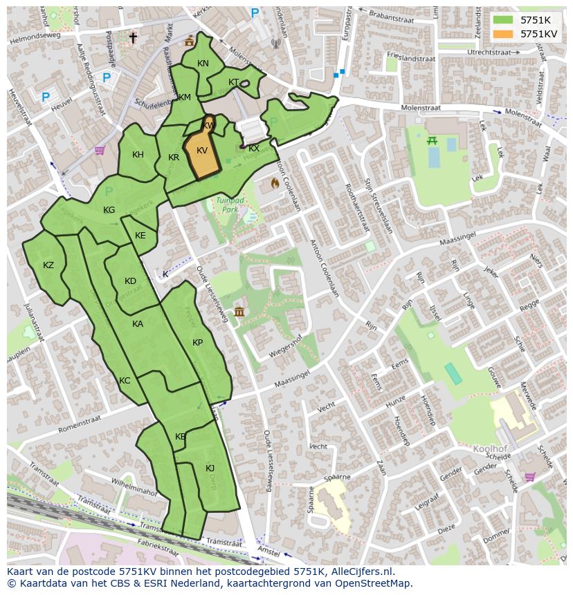 Afbeelding van het postcodegebied 5751 KV op de kaart.