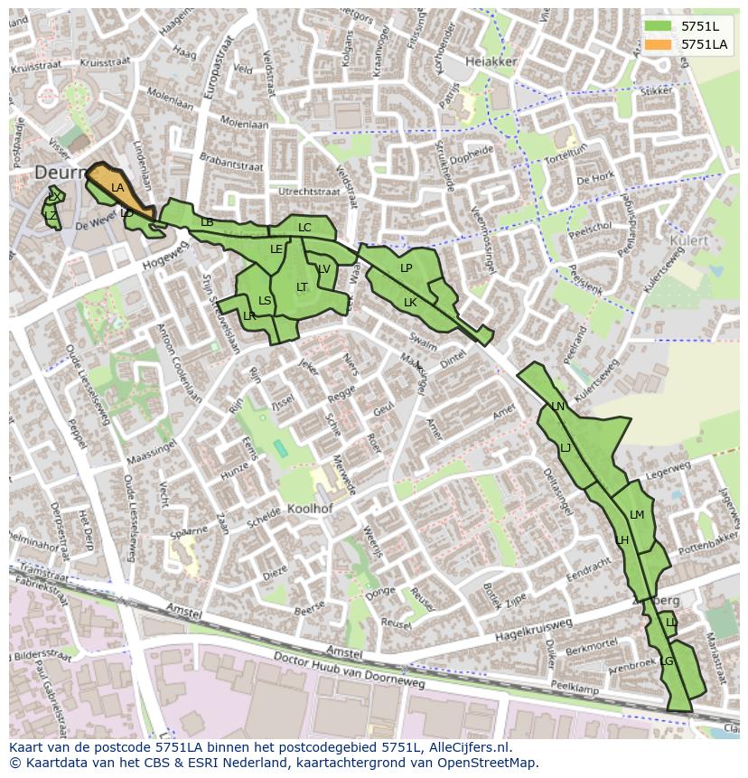 Afbeelding van het postcodegebied 5751 LA op de kaart.