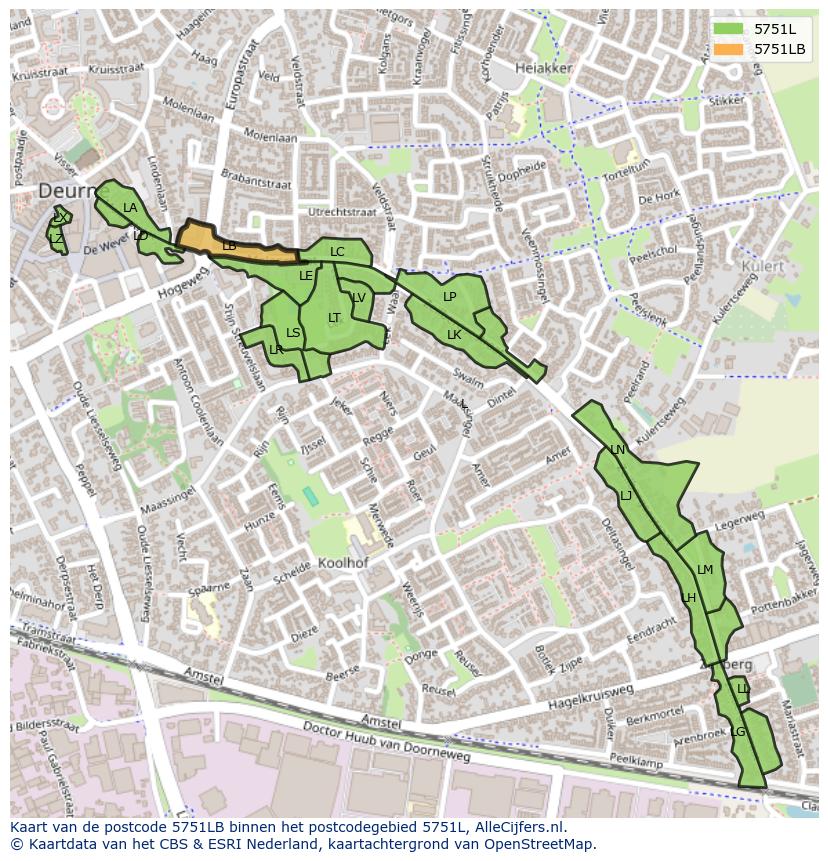 Afbeelding van het postcodegebied 5751 LB op de kaart.