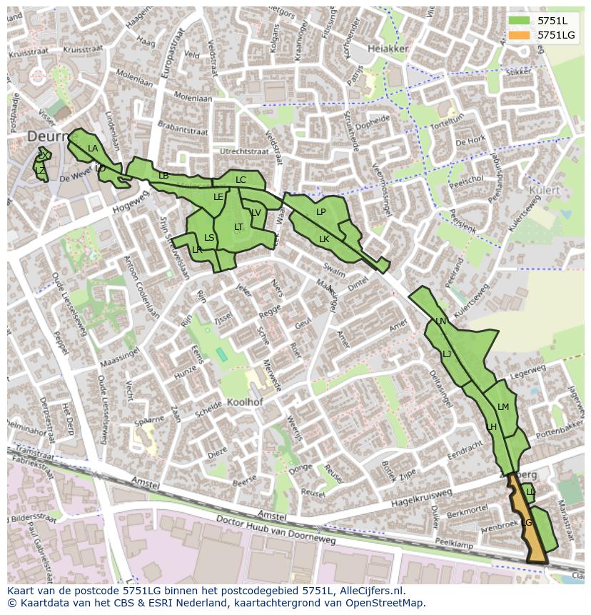 Afbeelding van het postcodegebied 5751 LG op de kaart.