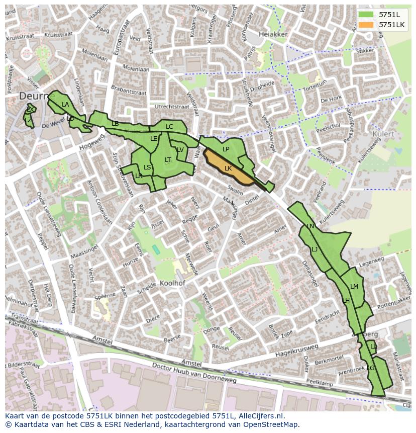 Afbeelding van het postcodegebied 5751 LK op de kaart.