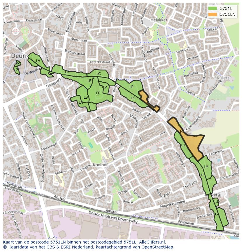 Afbeelding van het postcodegebied 5751 LN op de kaart.