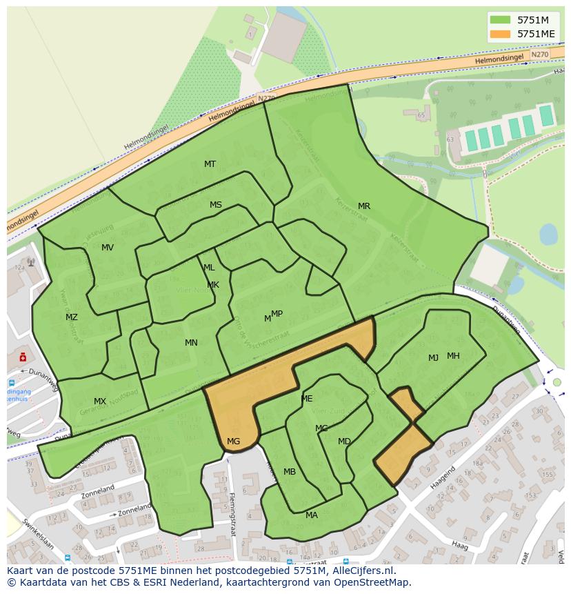 Afbeelding van het postcodegebied 5751 ME op de kaart.