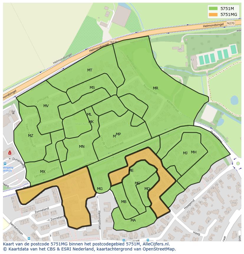 Afbeelding van het postcodegebied 5751 MG op de kaart.
