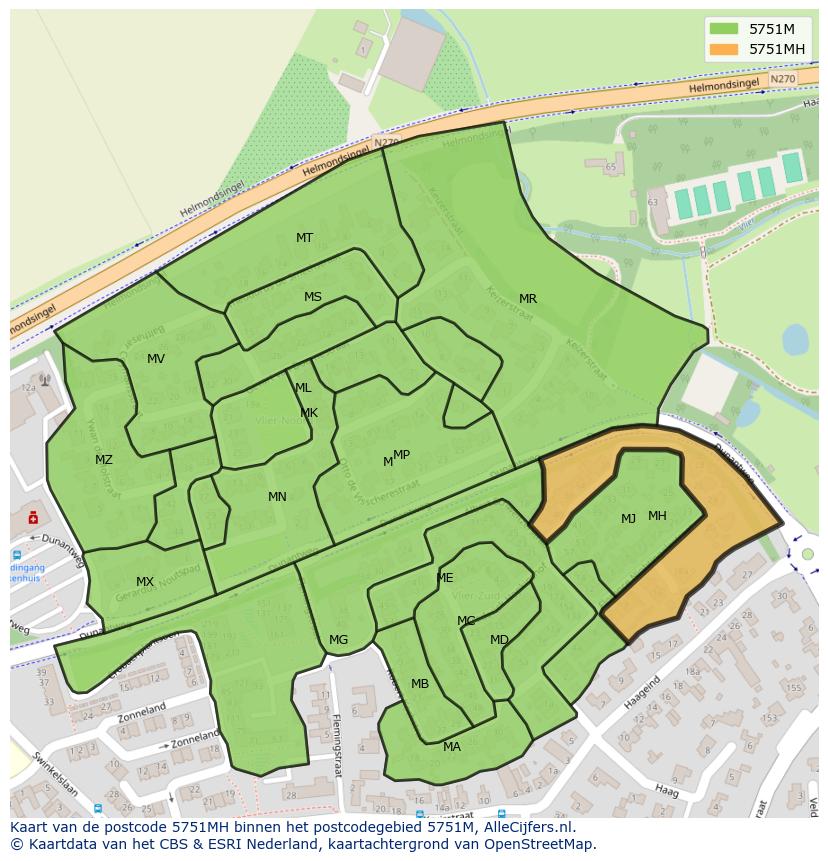 Afbeelding van het postcodegebied 5751 MH op de kaart.
