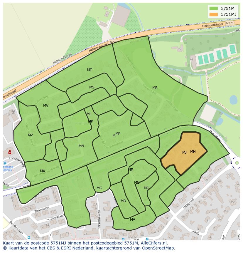 Afbeelding van het postcodegebied 5751 MJ op de kaart.