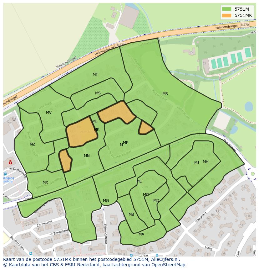 Afbeelding van het postcodegebied 5751 MK op de kaart.