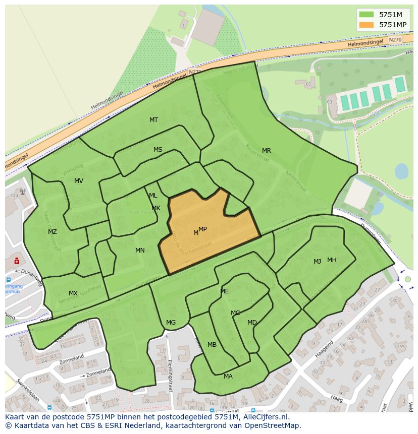 Afbeelding van het postcodegebied 5751 MP op de kaart.