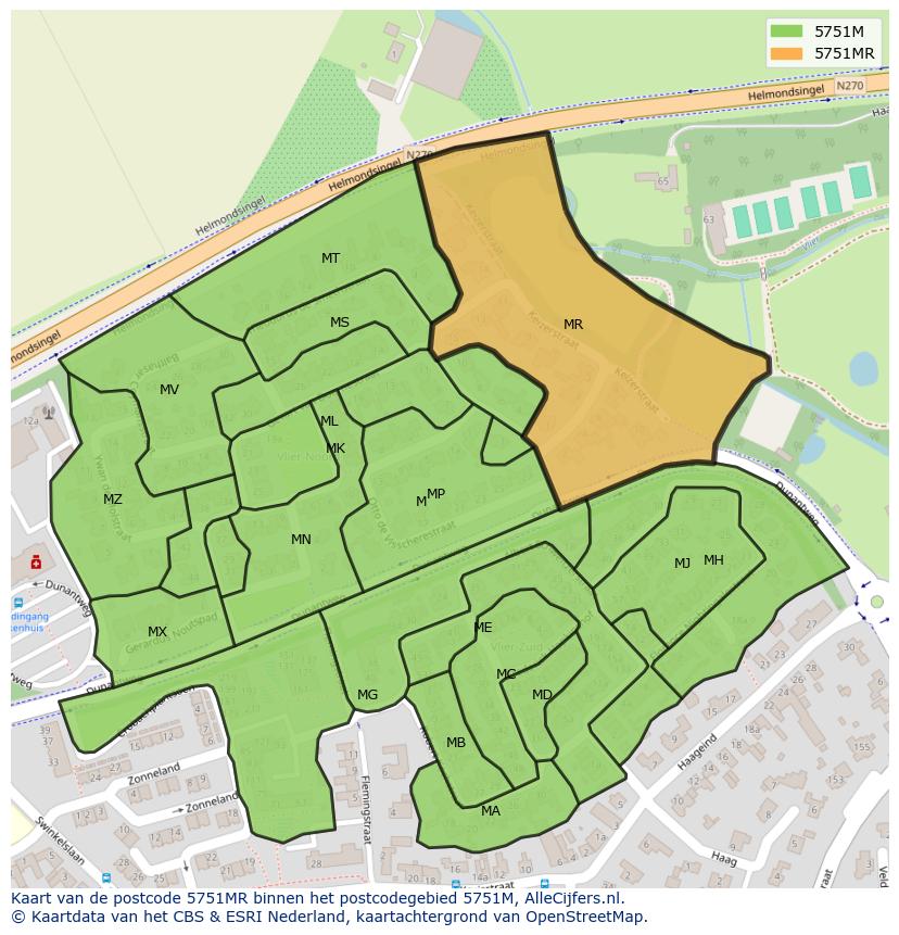 Afbeelding van het postcodegebied 5751 MR op de kaart.