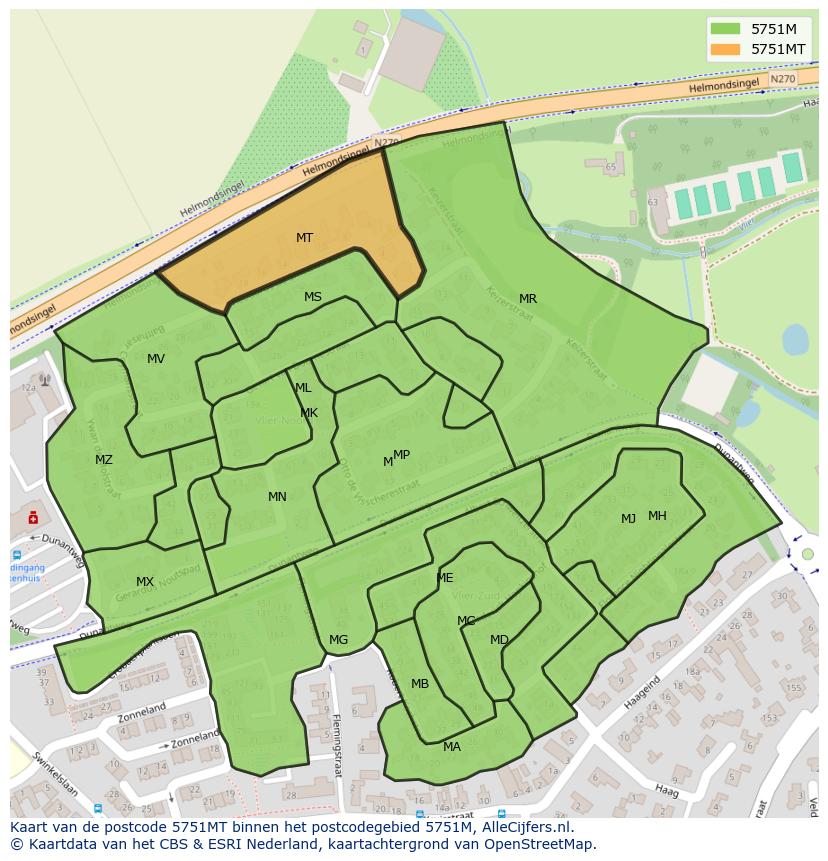 Afbeelding van het postcodegebied 5751 MT op de kaart.