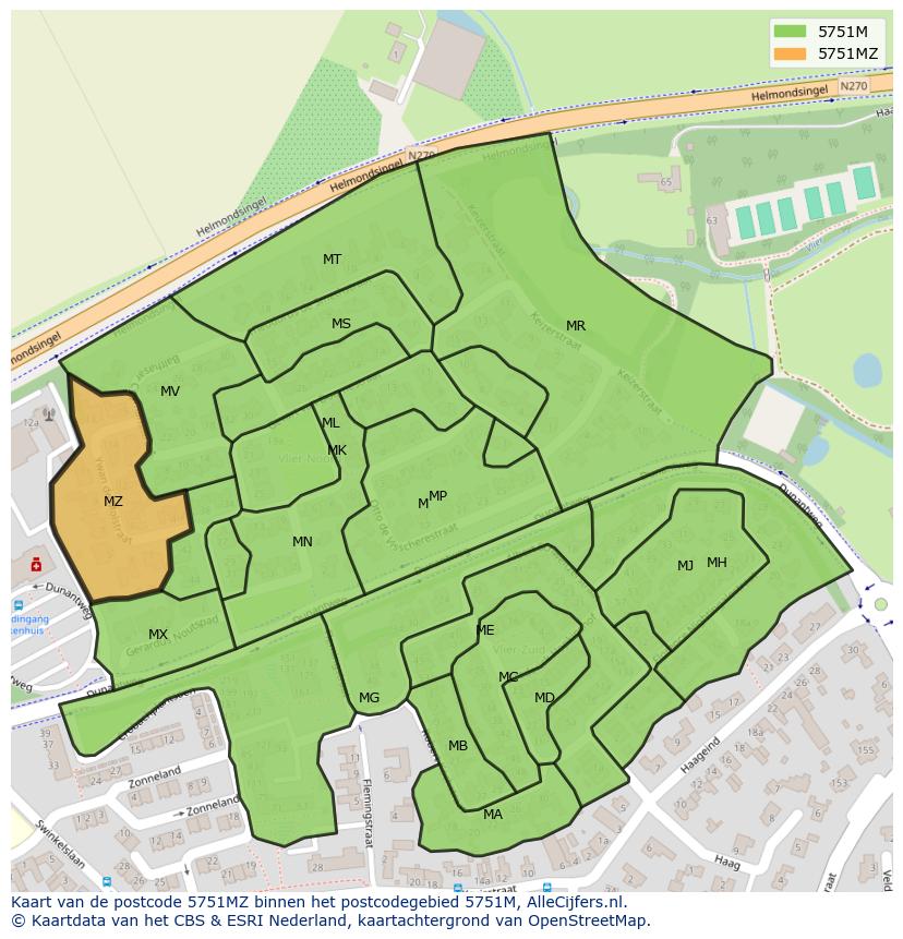 Afbeelding van het postcodegebied 5751 MZ op de kaart.