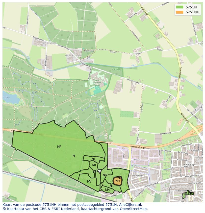 Afbeelding van het postcodegebied 5751 NH op de kaart.