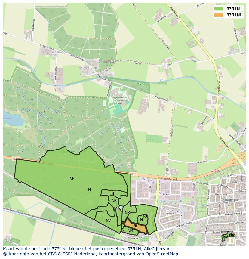 Afbeelding van het postcodegebied 5751 NL op de kaart.