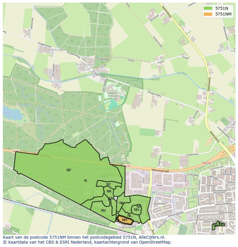 Afbeelding van het postcodegebied 5751 NM op de kaart.