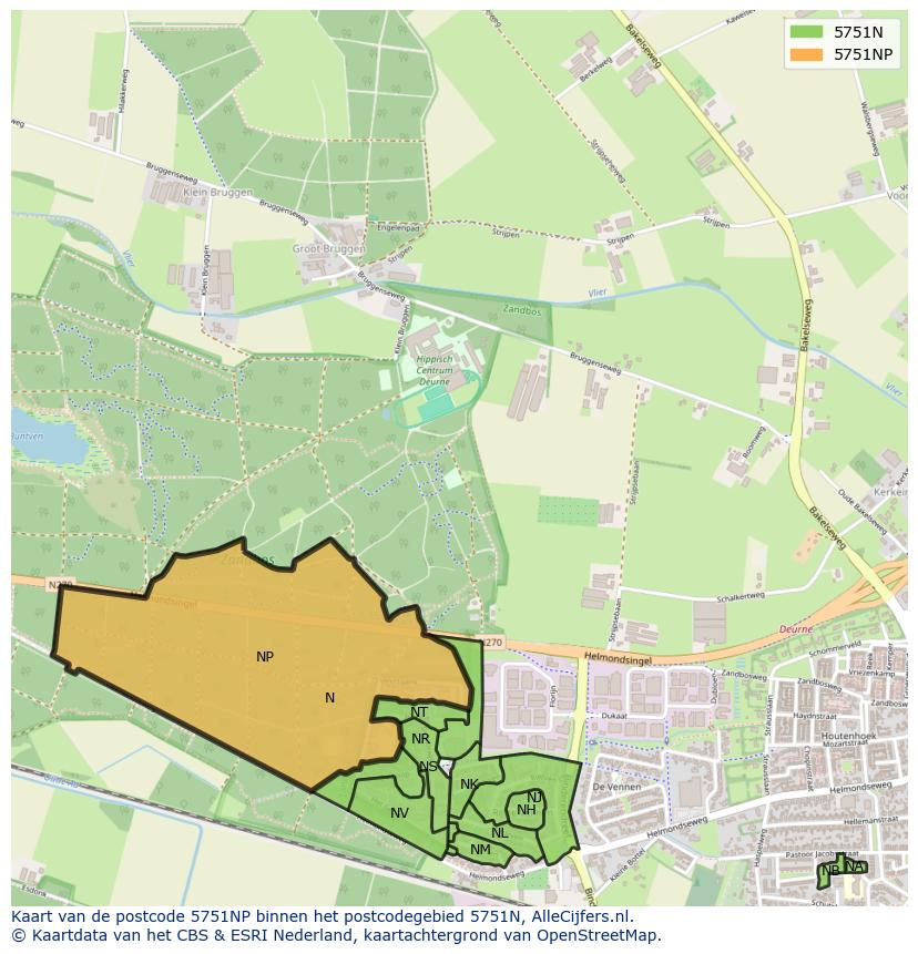 Afbeelding van het postcodegebied 5751 NP op de kaart.