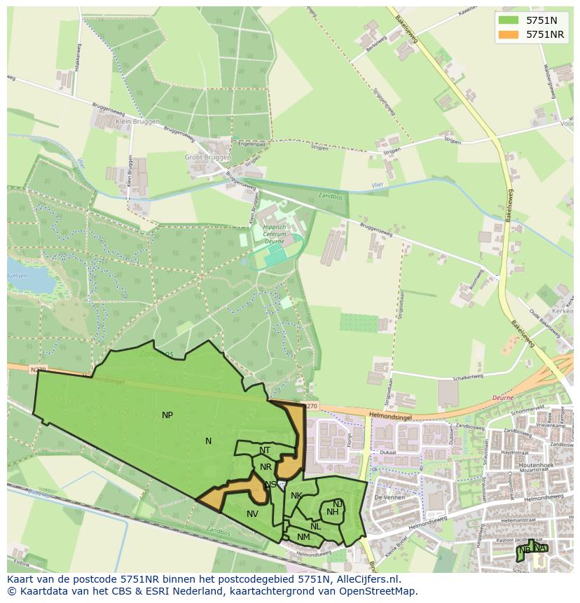 Afbeelding van het postcodegebied 5751 NR op de kaart.