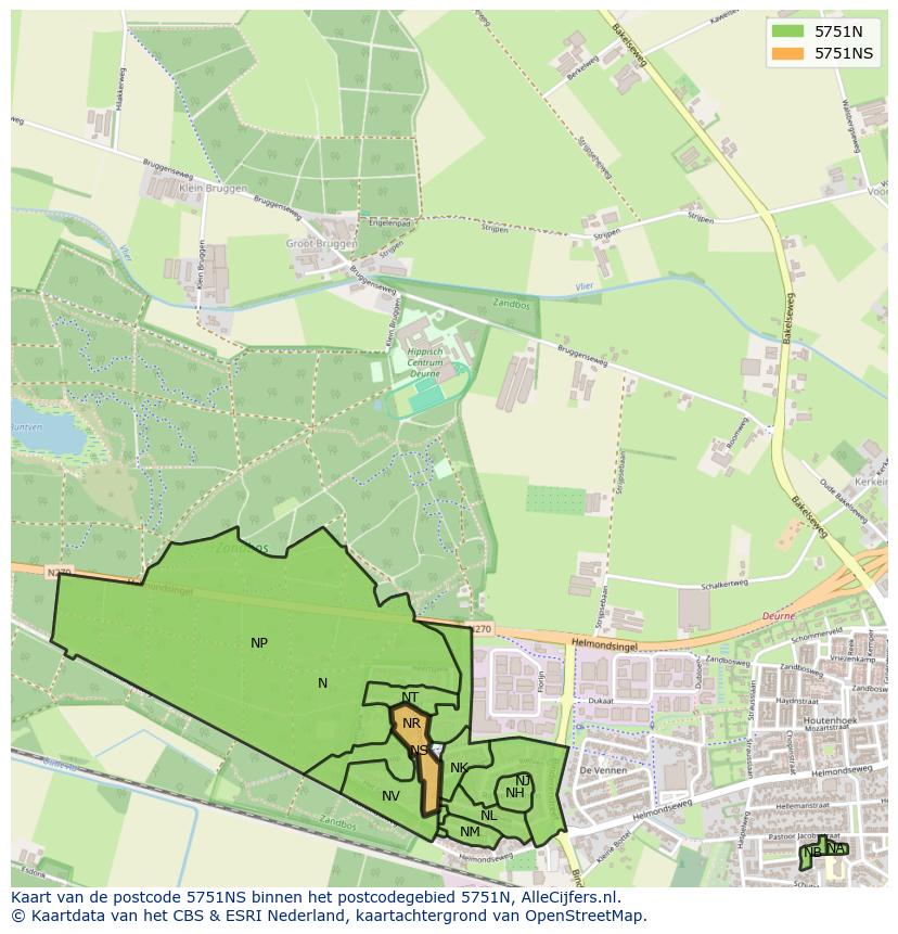 Afbeelding van het postcodegebied 5751 NS op de kaart.