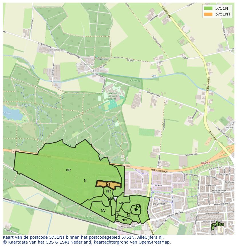 Afbeelding van het postcodegebied 5751 NT op de kaart.