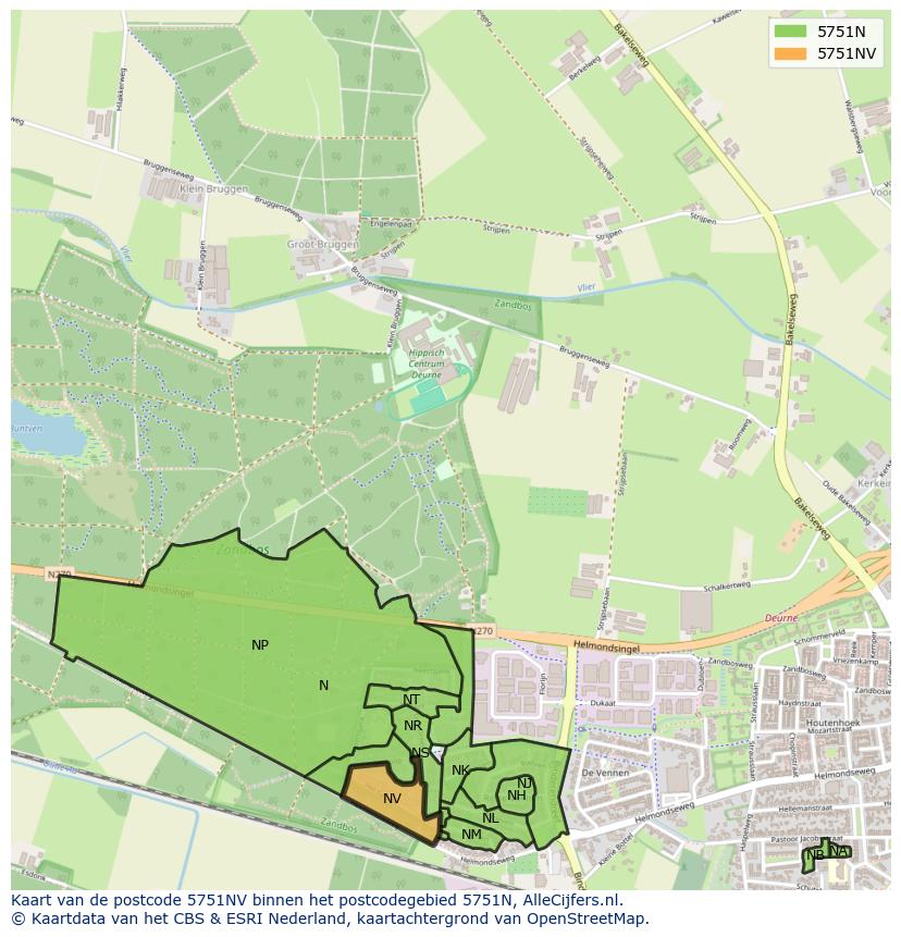 Afbeelding van het postcodegebied 5751 NV op de kaart.