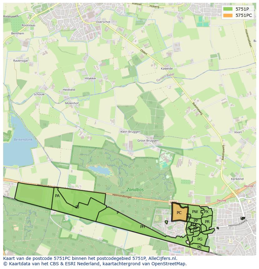 Afbeelding van het postcodegebied 5751 PC op de kaart.