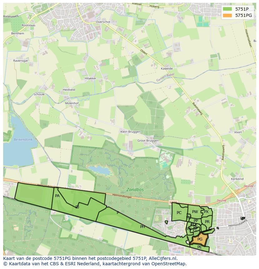 Afbeelding van het postcodegebied 5751 PG op de kaart.