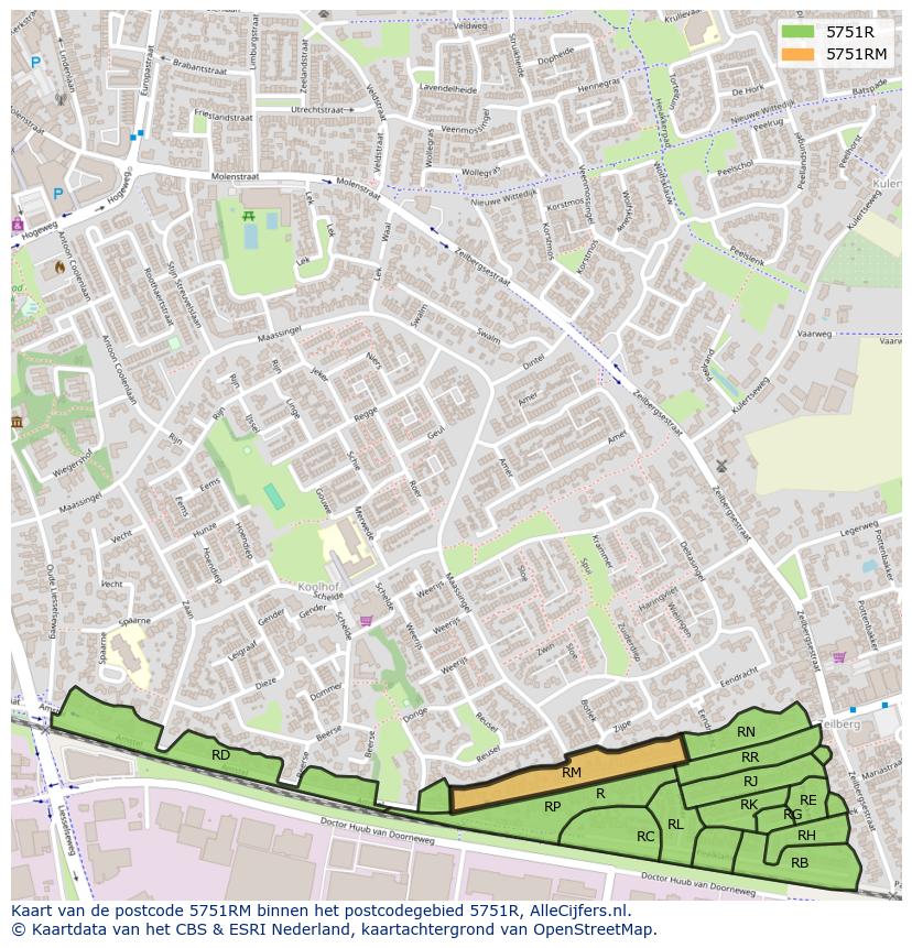 Afbeelding van het postcodegebied 5751 RM op de kaart.