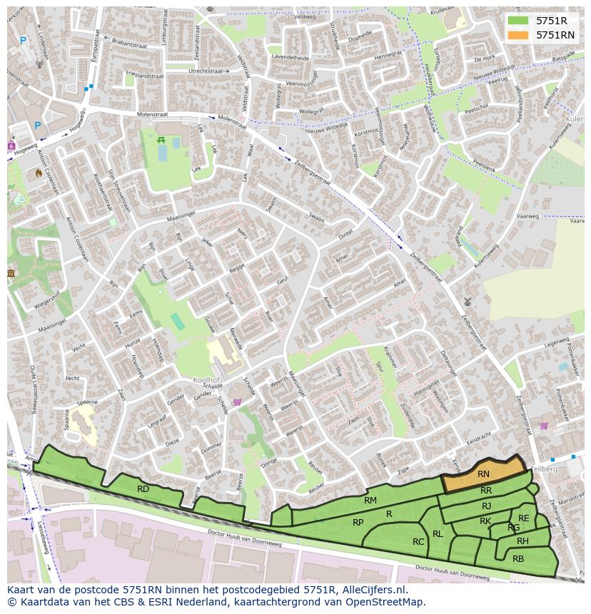 Afbeelding van het postcodegebied 5751 RN op de kaart.