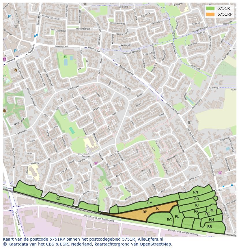 Afbeelding van het postcodegebied 5751 RP op de kaart.