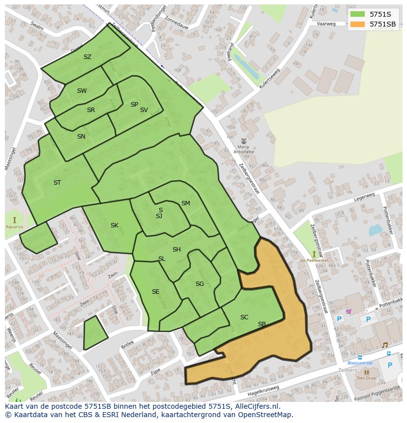 Afbeelding van het postcodegebied 5751 SB op de kaart.