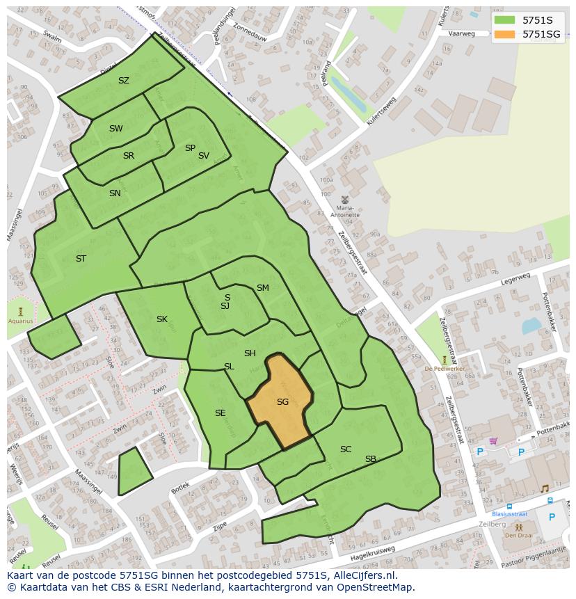 Afbeelding van het postcodegebied 5751 SG op de kaart.