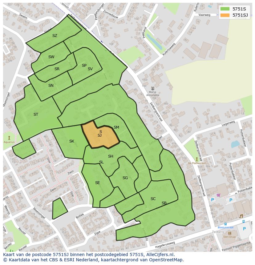 Afbeelding van het postcodegebied 5751 SJ op de kaart.