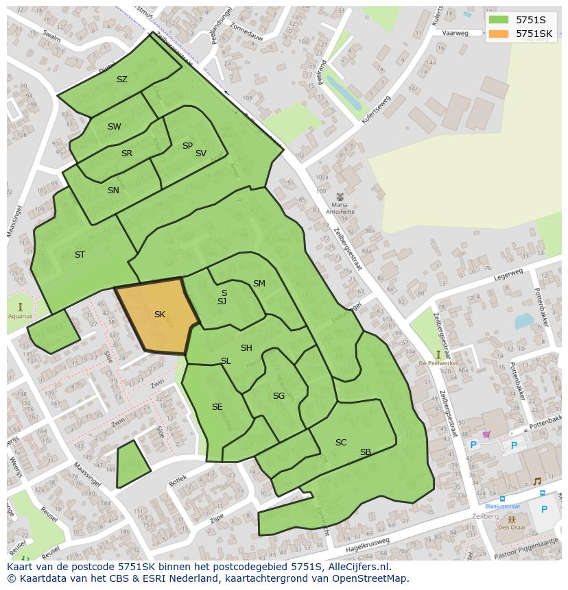Afbeelding van het postcodegebied 5751 SK op de kaart.