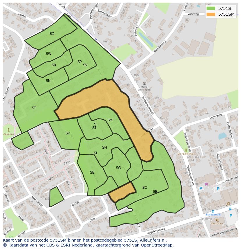 Afbeelding van het postcodegebied 5751 SM op de kaart.