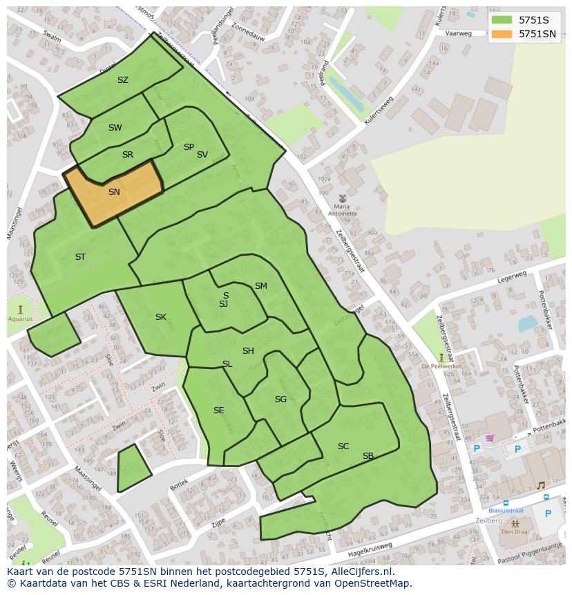 Afbeelding van het postcodegebied 5751 SN op de kaart.