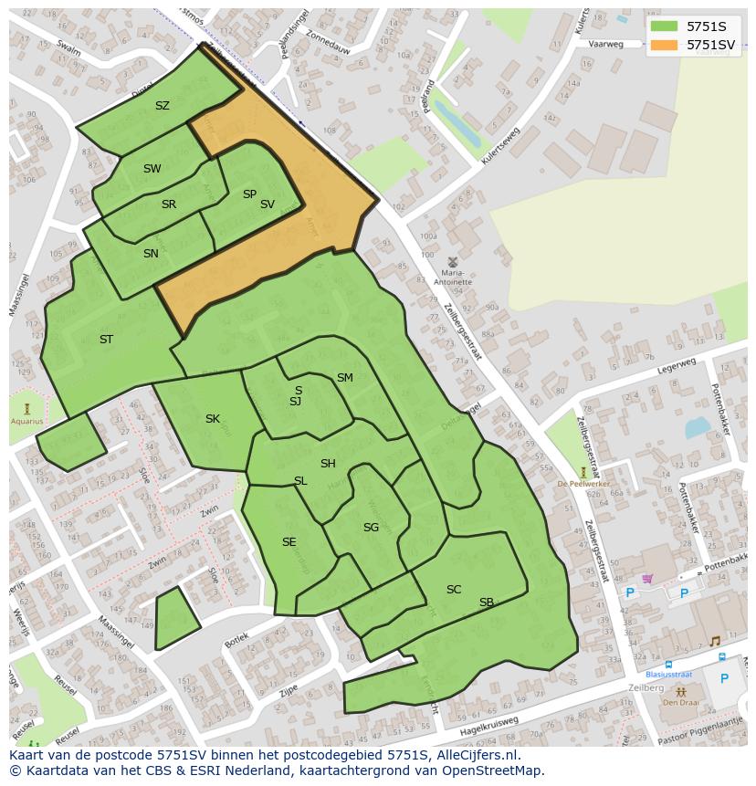 Afbeelding van het postcodegebied 5751 SV op de kaart.