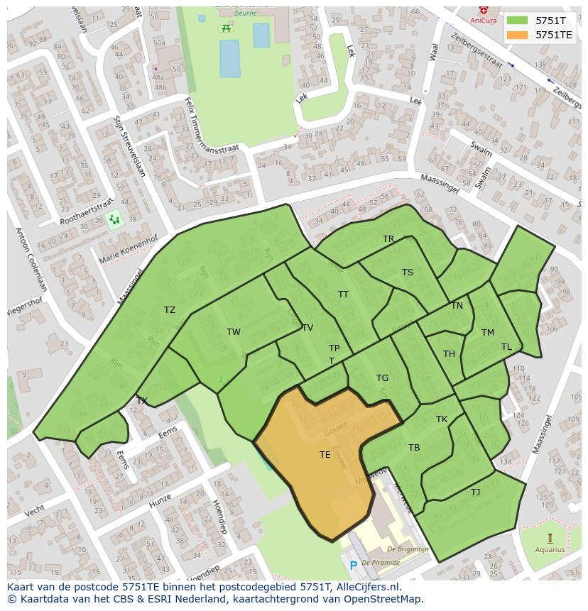 Afbeelding van het postcodegebied 5751 TE op de kaart.