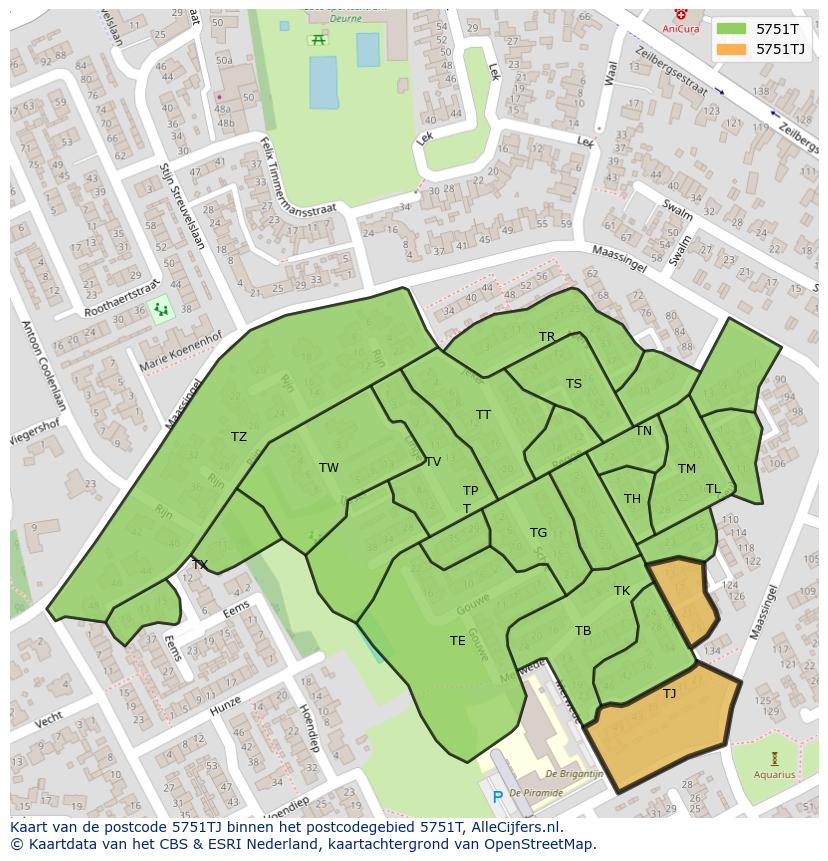 Afbeelding van het postcodegebied 5751 TJ op de kaart.